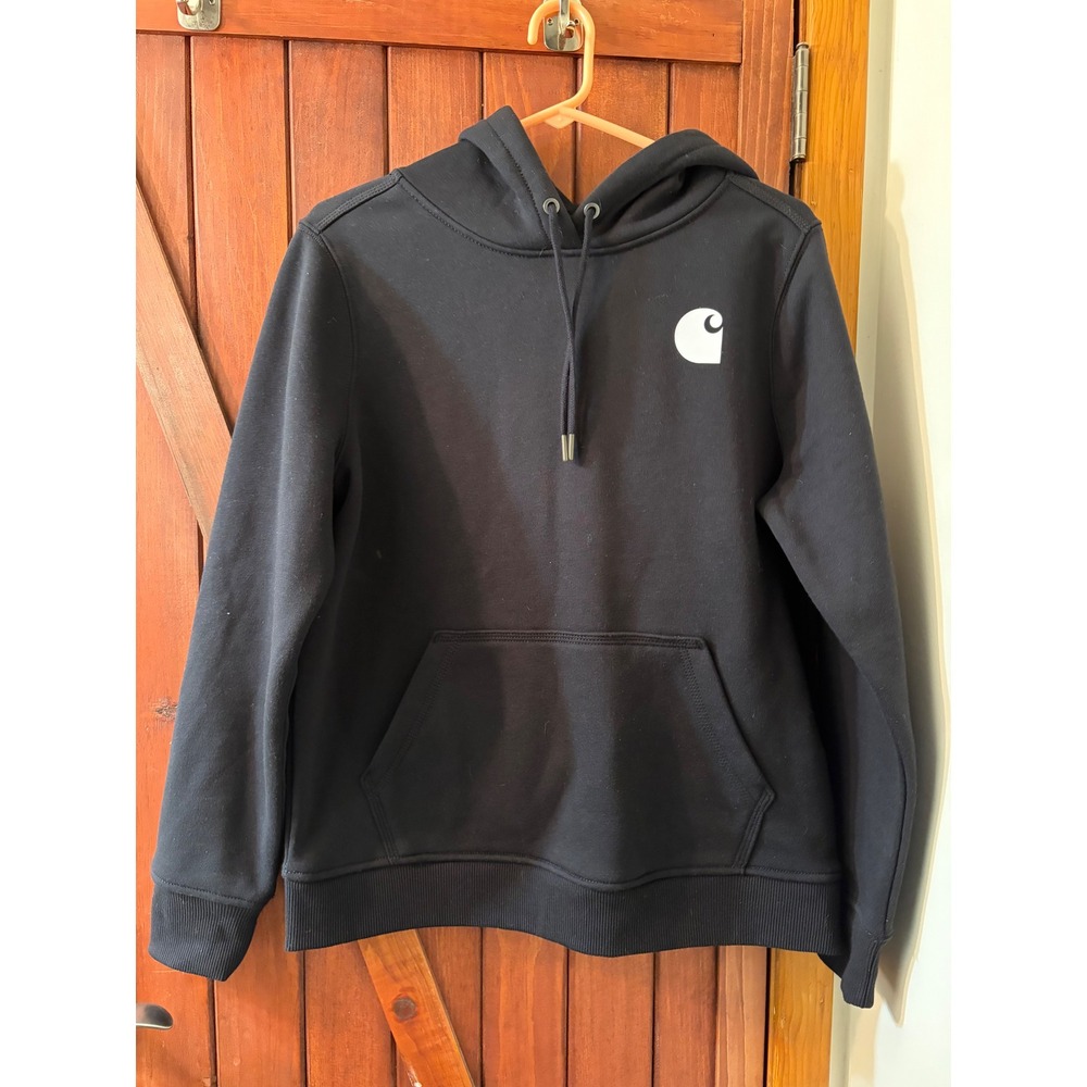 Carhartt Womens Relaxed Fit Graphic Hoodie Black Logo Sweatshirt Size Medium